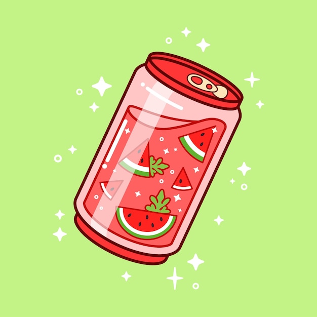 Watermelon Soda Can Crystal Glass Drawing Illustration Vector