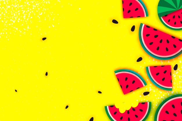 Vector watermelon super summer sale banner in paper cut style.