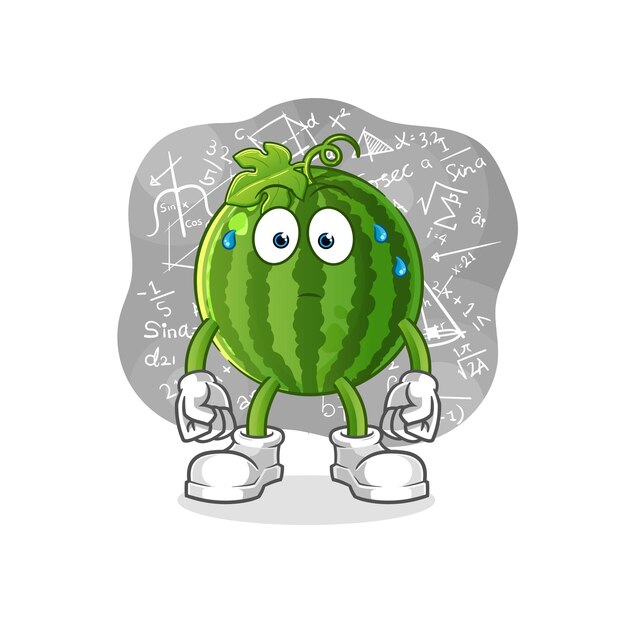 Watermelon thinking hard vector. cartoon character