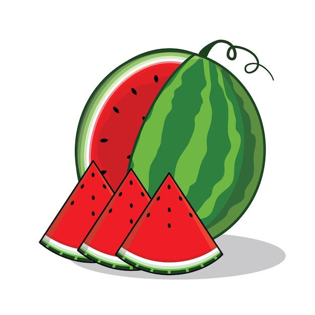 Watermelon Watermelon slice Watermelon with leaf and flower cartoon icon vector design illlus