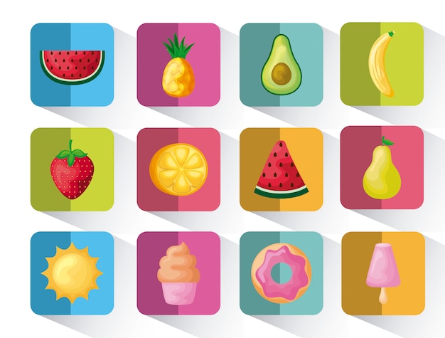 Watermelon with pear and set icons