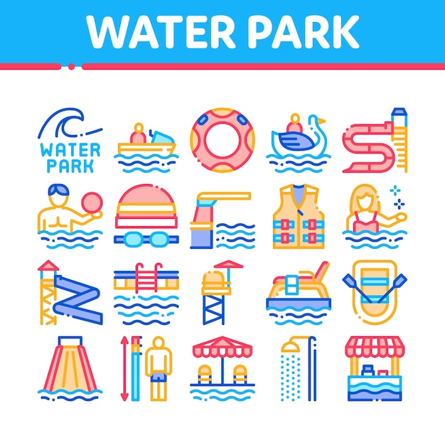 Waterpark Attractie Collectie Iconen Set Vector