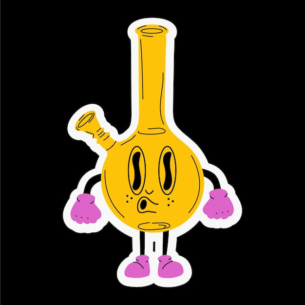 Waterpijp, glazen pot. Cartoon mascotte karakter. Medicinale cannabis, wiet, marihuana karakterconcept