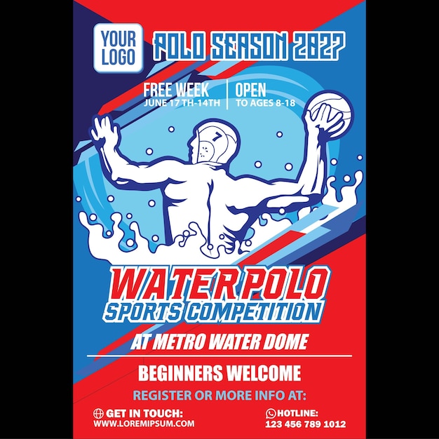 Waterpolo flyer poster pamphlet competizione sportiva a4 a3 dimensione della carta design