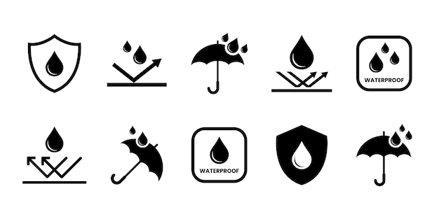 Vector waterproof icons or collection of water resistant signs