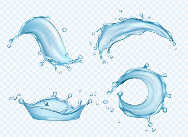 Waters realistisch. Aqua spatten vloeibare verse druppels water collectie