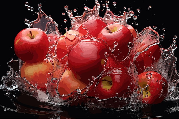 Vector waterspatten op vers rood appelfruit geïsoleerd op een rode achtergrond