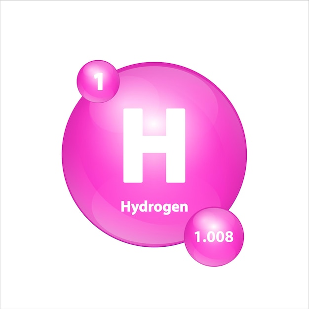 Waterstof Hydrogenium (H) pictogram structuur scheikundig element ronde vorm cirkel roze met atoomnummer.