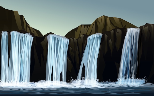 Vector waterval illustratie met bergen