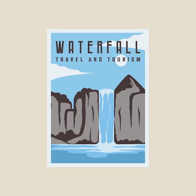 Vector waterval poster vector illustratie sjabloon grafisch ontwerp mooi aangelegd in de natuur banner en teken voor reizen en toerisme bedrijfsconcept