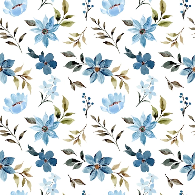 Vector waterverf blauw bloemen naadloos patroon