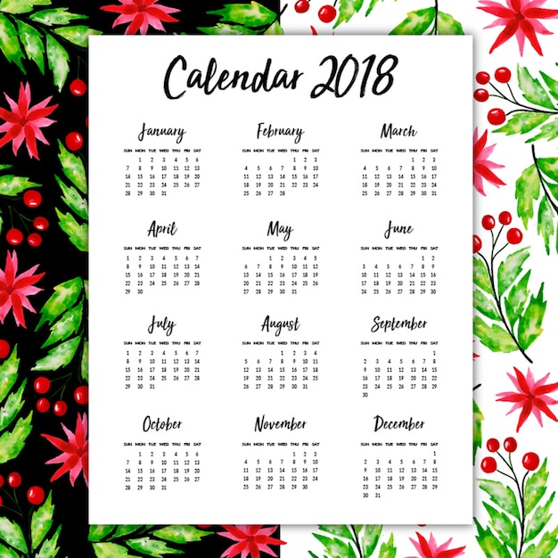 Waterverf bloemenjurale kalender 2018