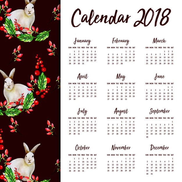 Vector waterverf bloemenjurale kalender 2018