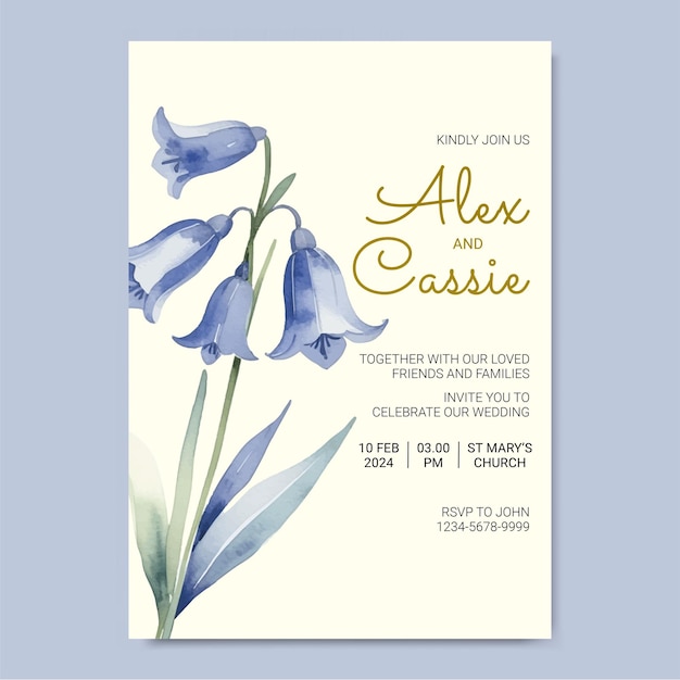 Waterverf Bluebells bruiloftsuitnodiging