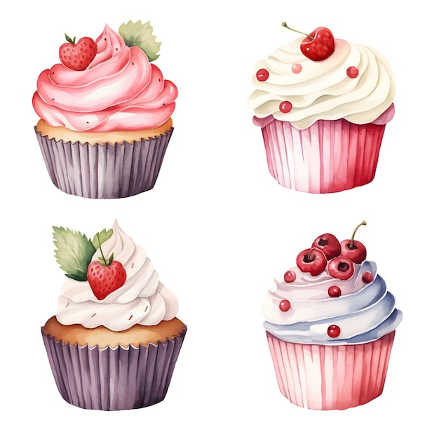 Waterverf cupcake voedsel illustratie vector