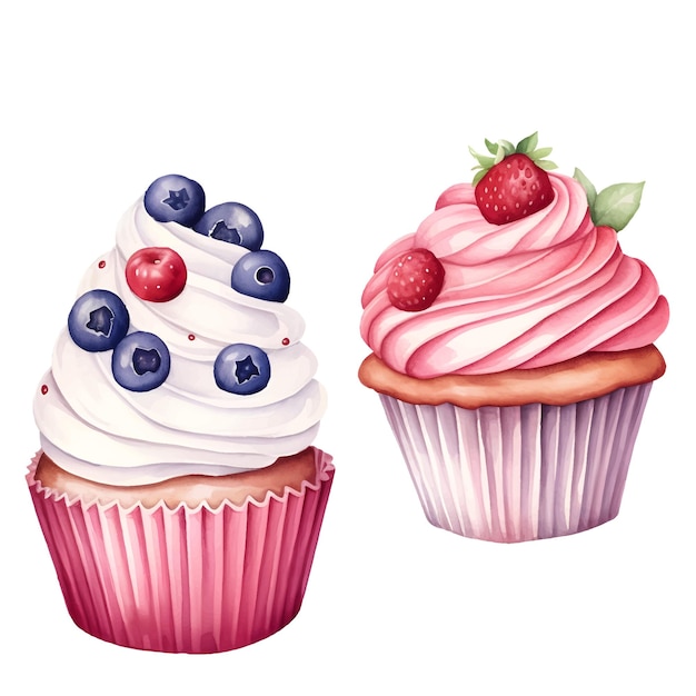 waterverf cupcake voedsel illustratie vector