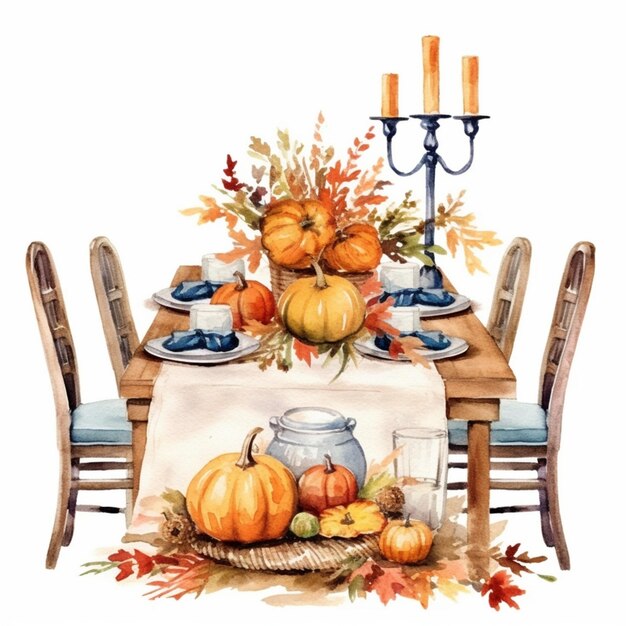 Vector waterverf gelukkige thanksgiving vector tafel kunst