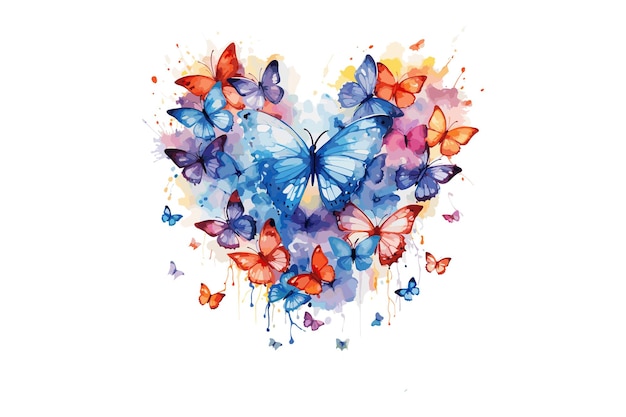 Waterverf hartvormige bloem met vlinder