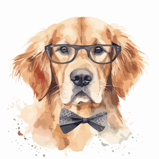 Vector waterverf hond met een bril gouden hond illustratie