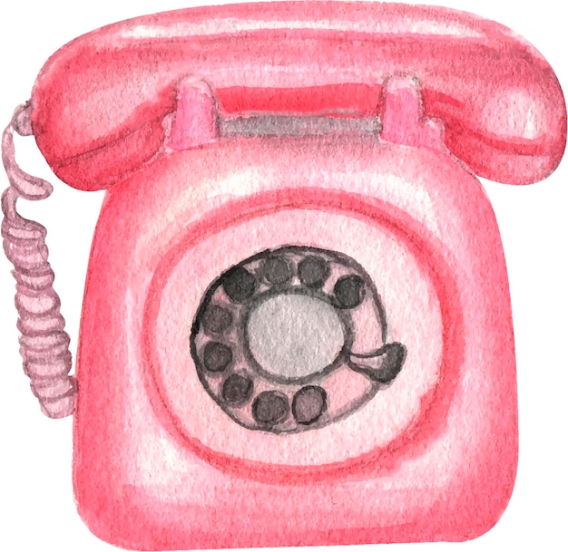 Waterverf illustratie van een roze telefoon