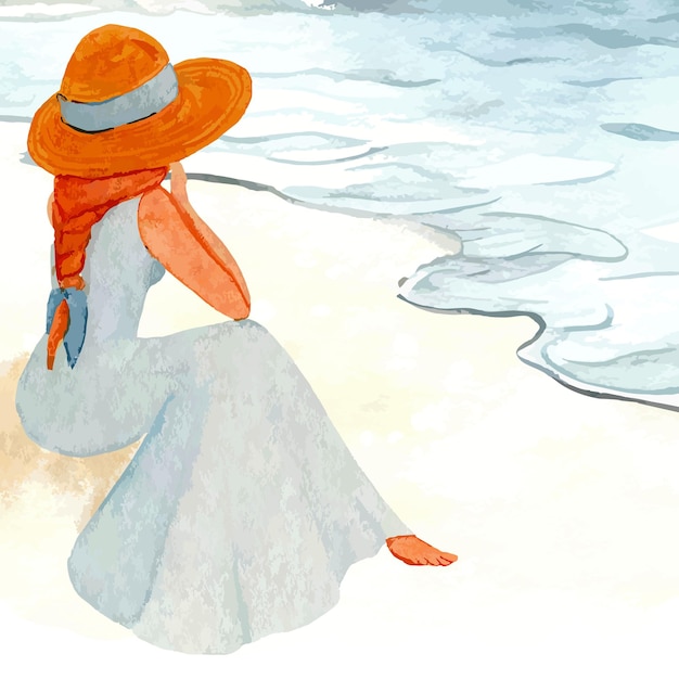 waterverf illustratie van vrouw op het strand