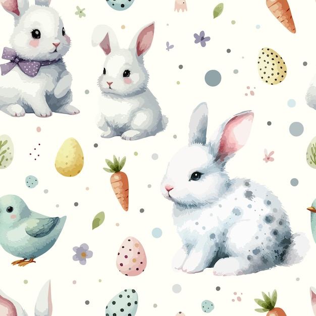 Waterverf naadloos patroon met schattig konijn met de hand getekende vectorillustratie