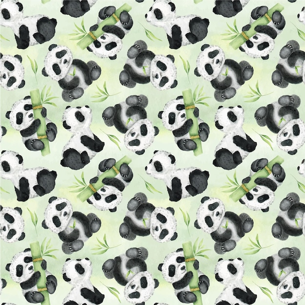 Waterverf naadloos patroon met schattige panda en bamboe