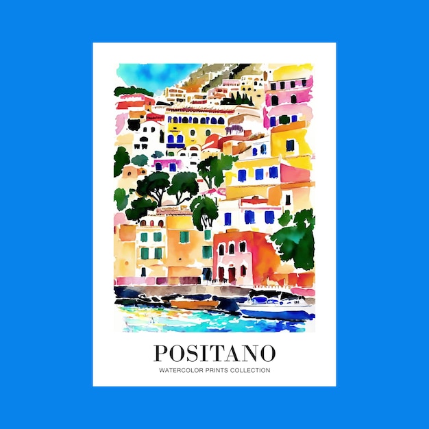 Waterverf Positano Italië Illustratie