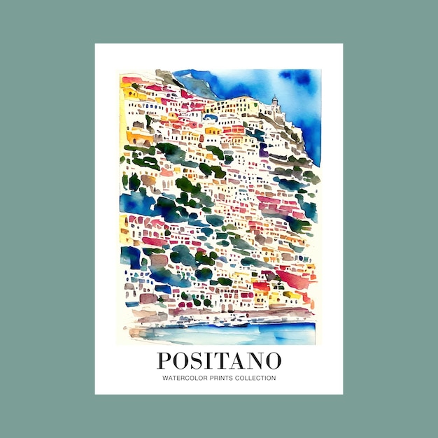 Waterverf positano italië illustratie