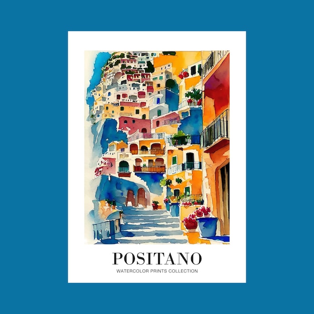 Waterverf Positano Italië Illustratie