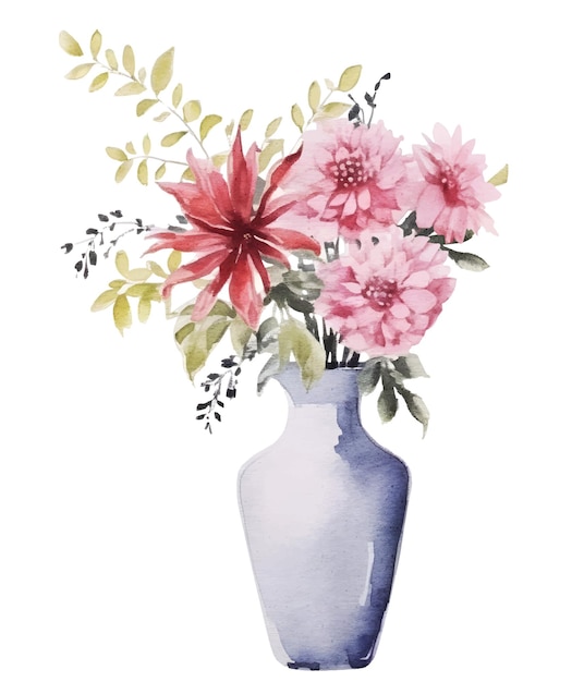 Waterverf schilderij bloemen clip art met vaas