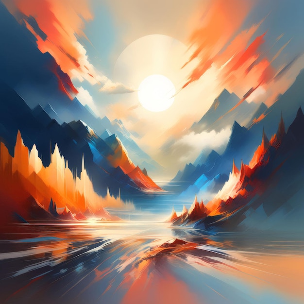 waterverf schilderij van het meer in de bergen zonsopgang waterverfschilderij van de meer in t