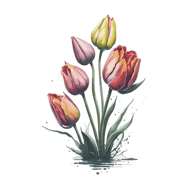 Waterverf tulpen een eenvoudige vector