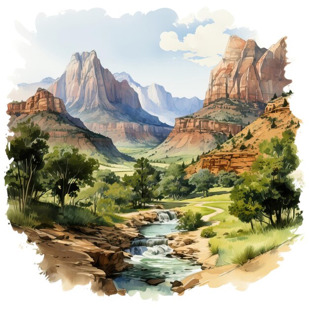 Vector waterverf_vector_zion_nationaal_park_op_wit_ruggrond_