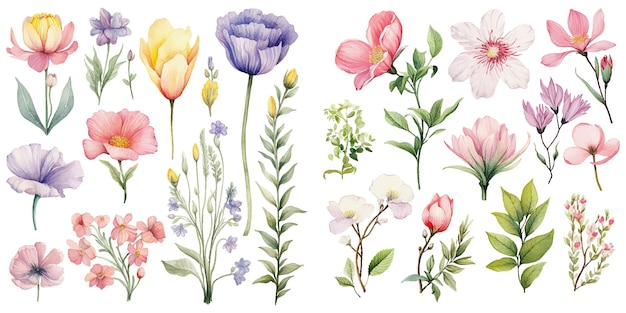 Waterverf voorjaars wilde bloemen clipart