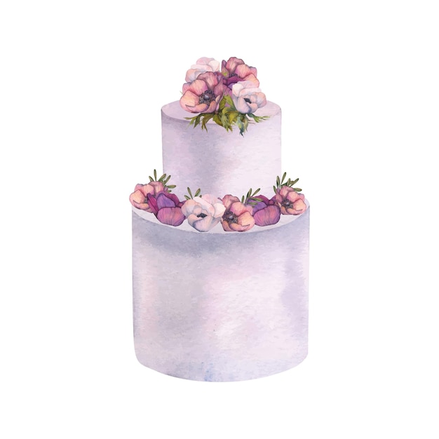 Waterverf zoet taartdessert voor bakkerij-logo. Hoge kwaliteit illustratie met de hand geschilderd voor verjaardag