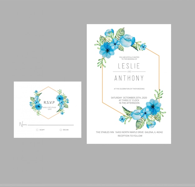 Vector waterverfbloemen huwelijksuitnodiging rsvp kaart