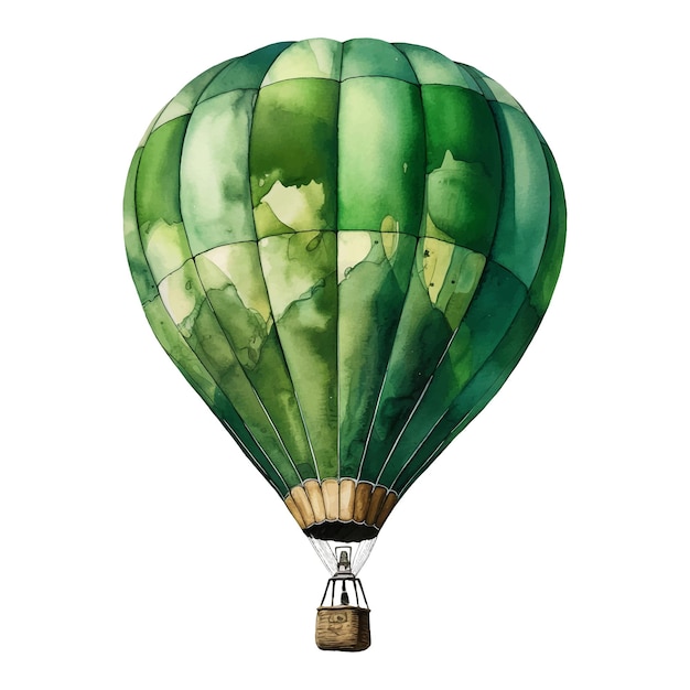 Vector waterverfillustratie van een groene luchtballon