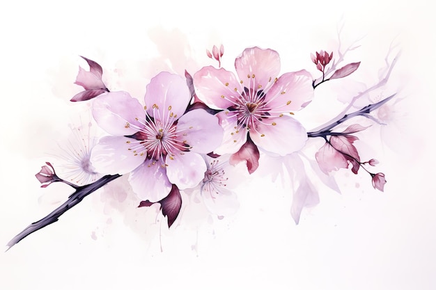 Vector waterverfillustraties van kersenbloesemssakura van japan bloeit verfrissend bouquet sakura f