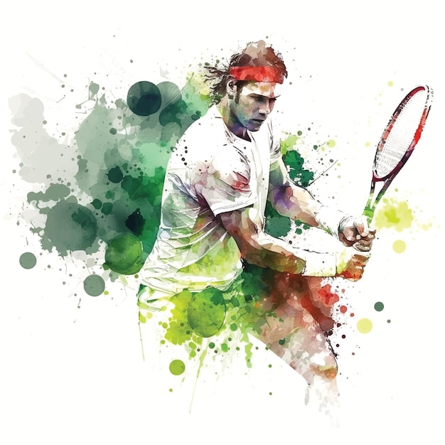 Waterverfschilderij van een tennissende man