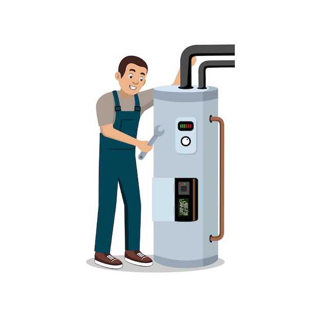 Waterverwarmer Service Technician Cartoon Character Design Illustratie