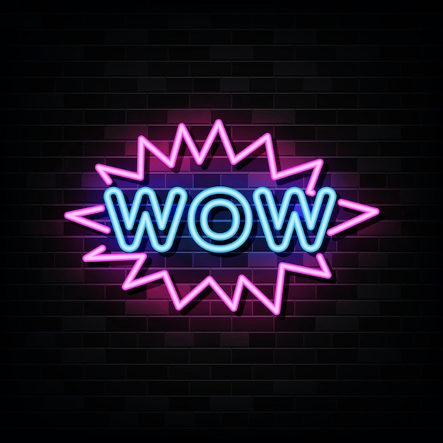 Wauw neonreclames. Ontwerpsjabloon Neon stijl