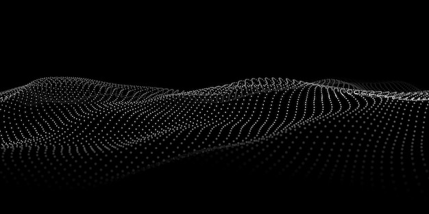 Wave 3d Abstract wave dots in dark background Big data Technology vector background