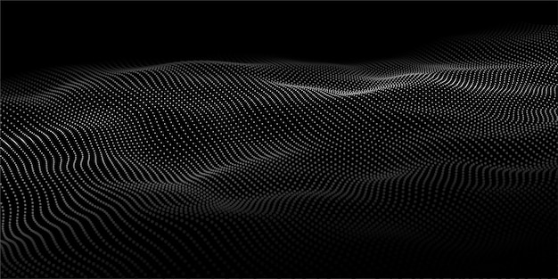 Wave 3d Abstract wave dots in dark background Big data Technology vector background