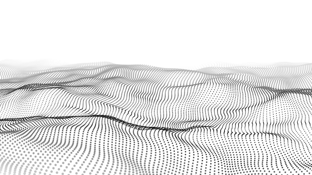 Wave 3d Wave of particles Abstract white geometric background Big data Technology illustration