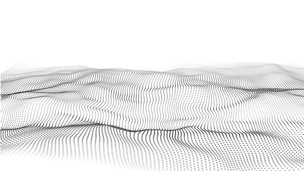 Wave 3d Wave of particles Abstract white geometric background Big data Technology illustration