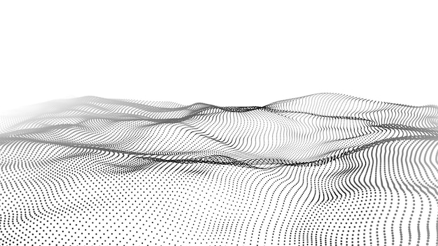 Wave 3d Wave of particles Abstract white geometric background Big data Technology illustration