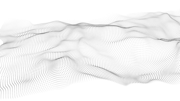 Wave 3d Wave of particles Abstract white geometric background Big data Technology illustration