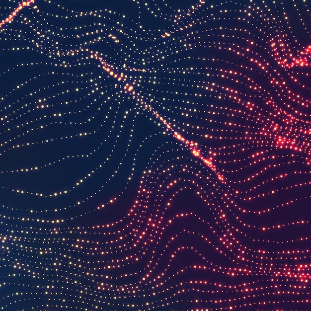 Wave Background. Ripple Grid. Glowing Round Particles. Swarm Of Dots.