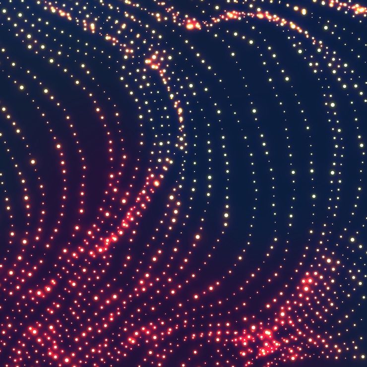 Vector wave background. ripple grid. glowing round particles. swarm of dots.